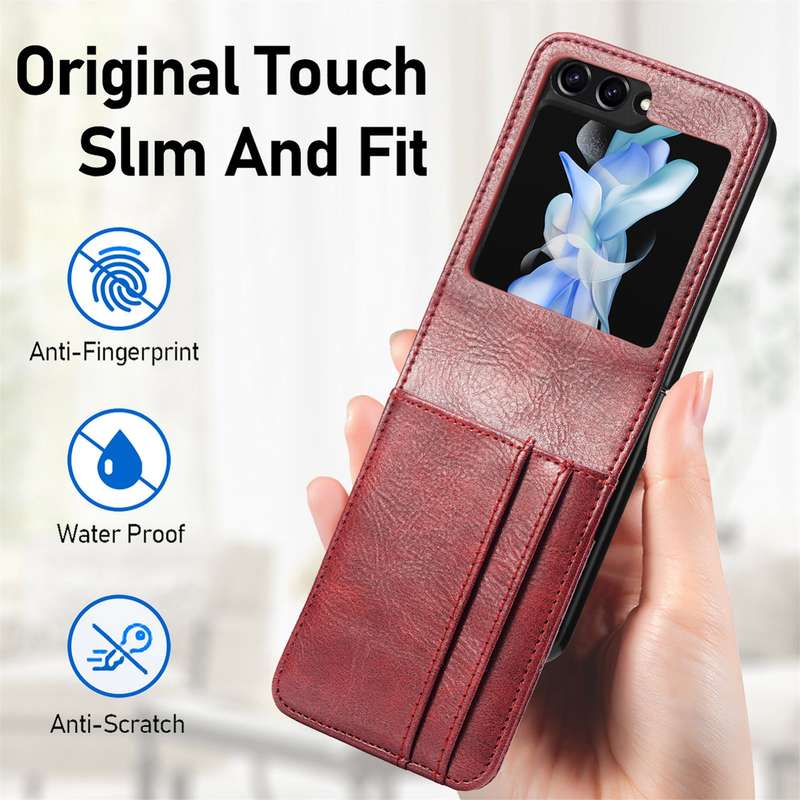 For Samsung Galaxy Z Flip6 5G Solid Color Gloss PU Multi-card Wallet Back Phone Case(Red)