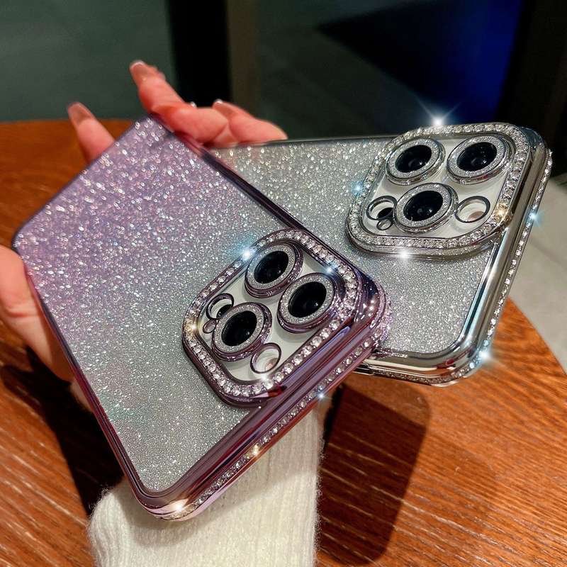 For iPhone 15 Pro Diamond Gradient Glitter TPU Phone Case(Gradient Purple)