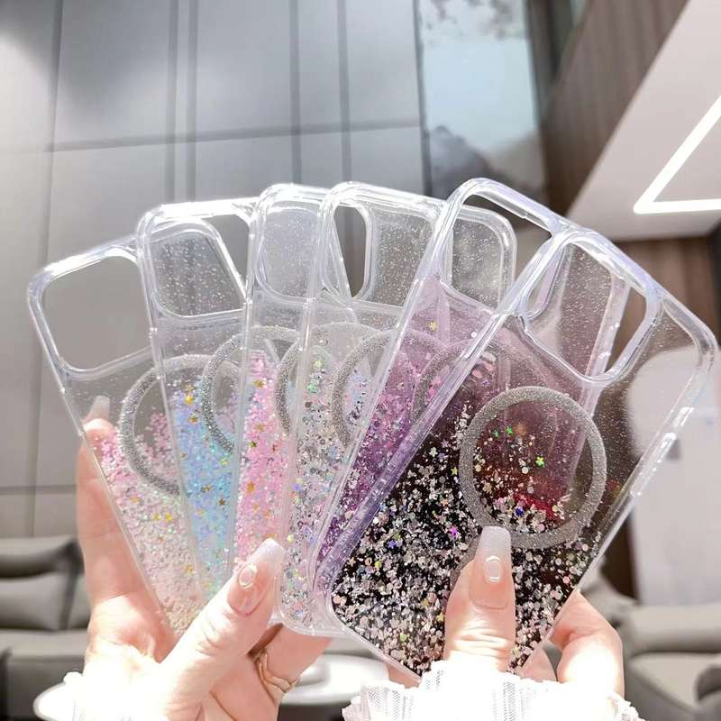 For iPhone 14 Pro Max Gradient Glitter MagSafe PC Hybrid TPU Phone Case(Gradient Silver)