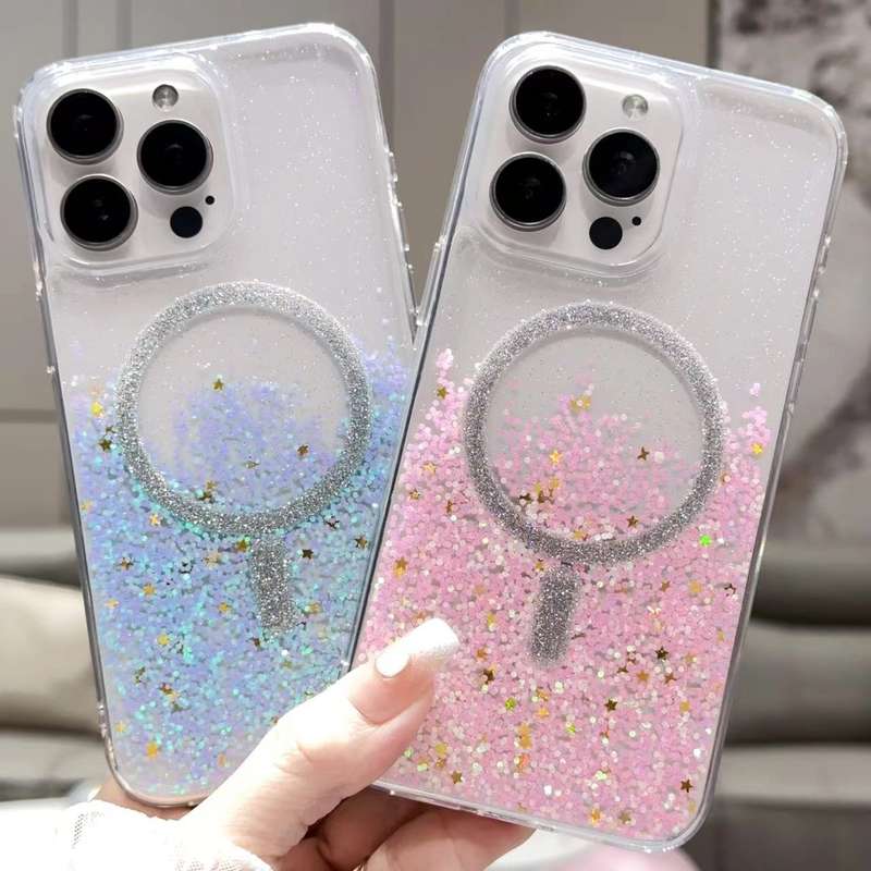 For iPhone 14 Pro Max Gradient Glitter MagSafe PC Hybrid TPU Phone Case(Gradient Silver)