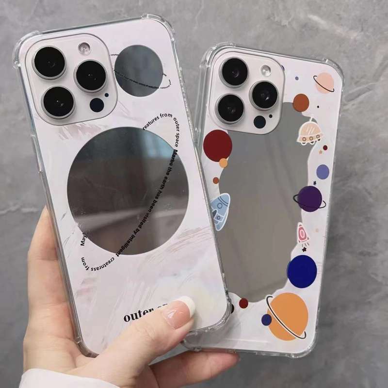 For iPhone 15 Color Painted Mirror Phone Case(White mirror butterfly)