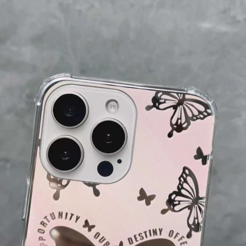 For iPhone 15 Color Painted Mirror Phone Case(White mirror butterfly)