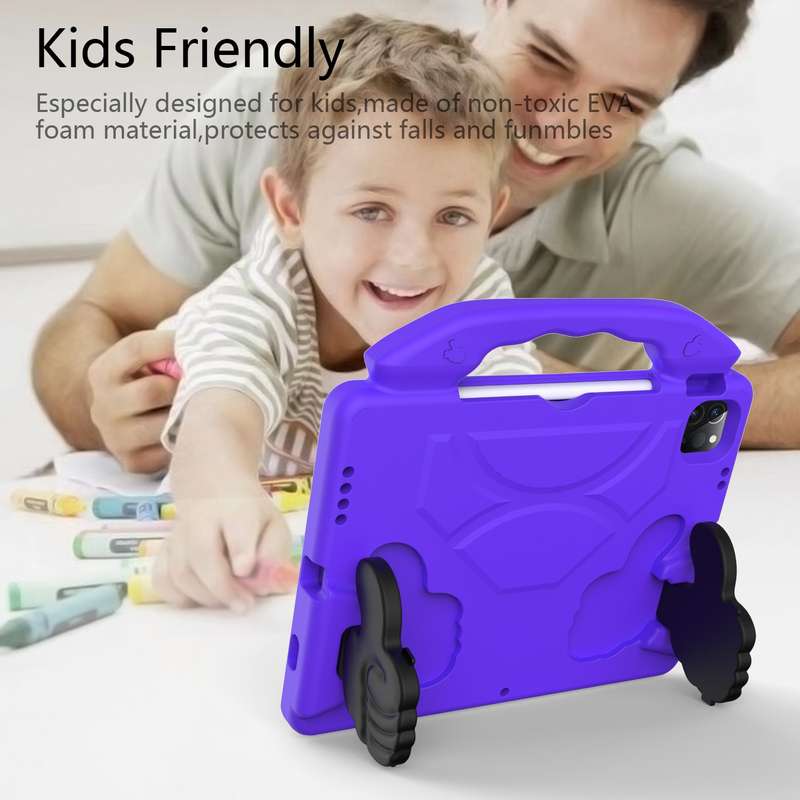 For iPad Pro 11 2024 Children EVA Shockproof Tablet Case with Thumb Bracket(Purple)