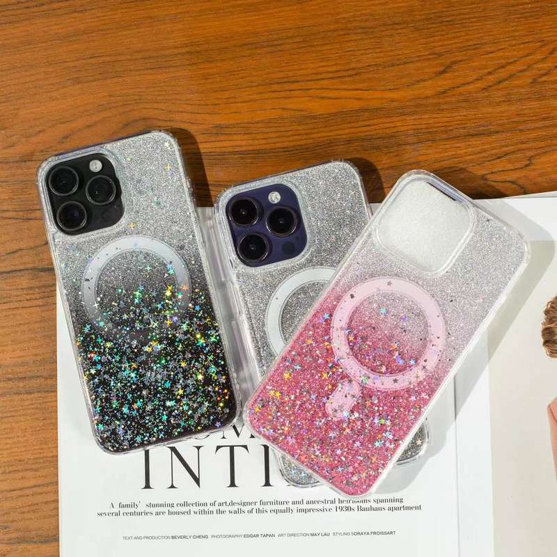 For iPhone 13 Gradient Glitter Starry MagSafe Phone Case(Gradient Purple)