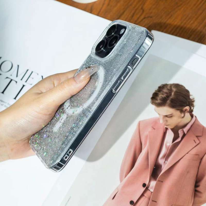 For iPhone 13 Gradient Glitter Starry MagSafe Phone Case(Gradient Purple)