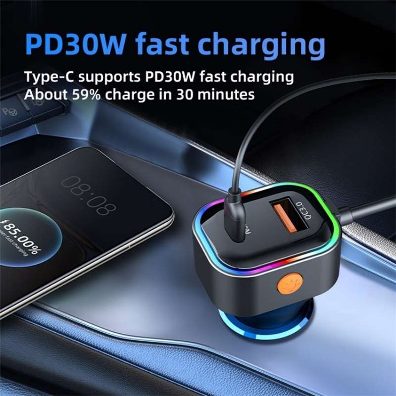 K5 3 USB Fast Charging Car Charger 66W Extension Cord Design 5 Ports Charging Adapter