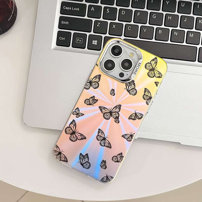 For iPhone 14 Pro Max Electroplating Laser Butterfly Phone Case(Blue Butterflies AB4)