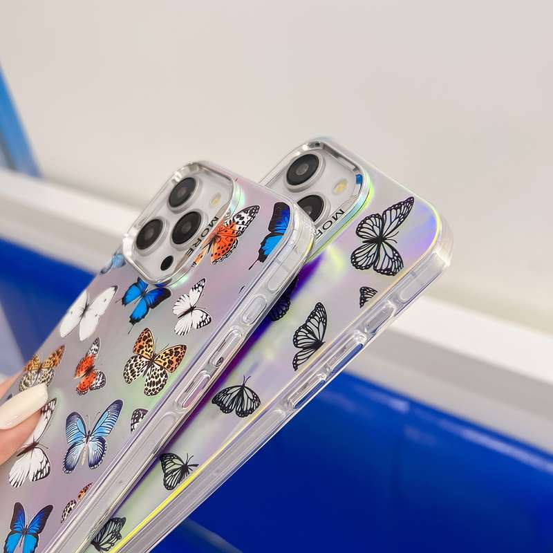 For iPhone 14 Pro Max Electroplating Laser Butterfly Phone Case(Blue Butterflies AB4)