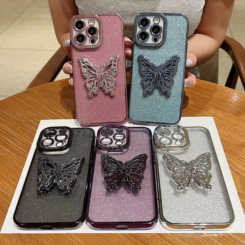 For iPhone 7 Plus / 8 Plus Electroplated Glitter 3D Butterfly TPU Phone Case(Dark Night Purple)