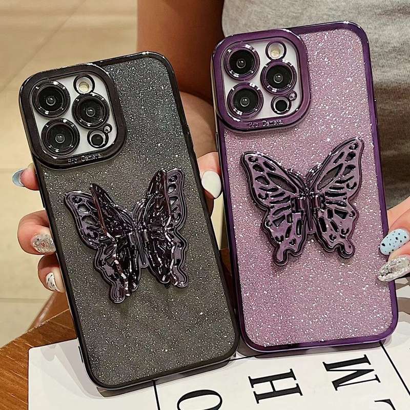 For iPhone 7 Plus / 8 Plus Electroplated Glitter 3D Butterfly TPU Phone Case(Dark Night Purple)