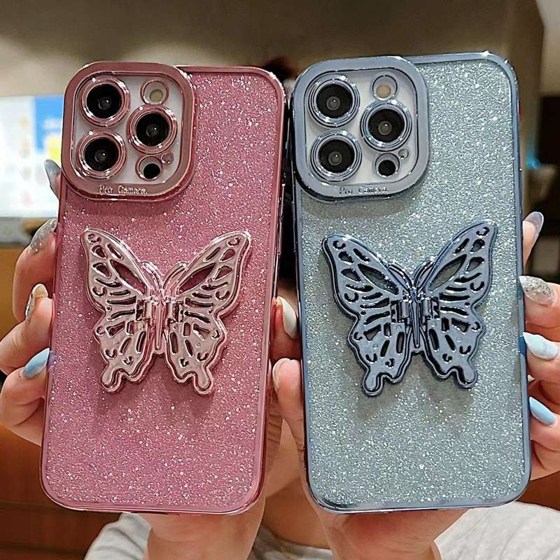 For iPhone 7 Plus / 8 Plus Electroplated Glitter 3D Butterfly TPU Phone Case(Dark Night Purple)