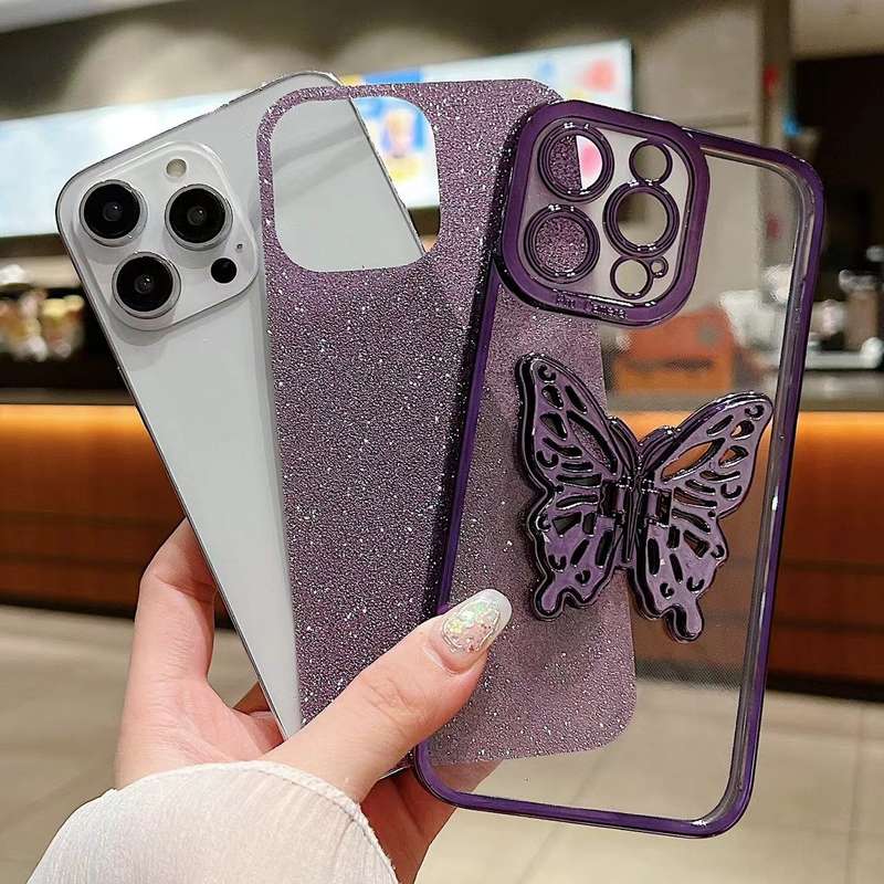 For iPhone 7 Plus / 8 Plus Electroplated Glitter 3D Butterfly TPU Phone Case(Dark Night Purple)