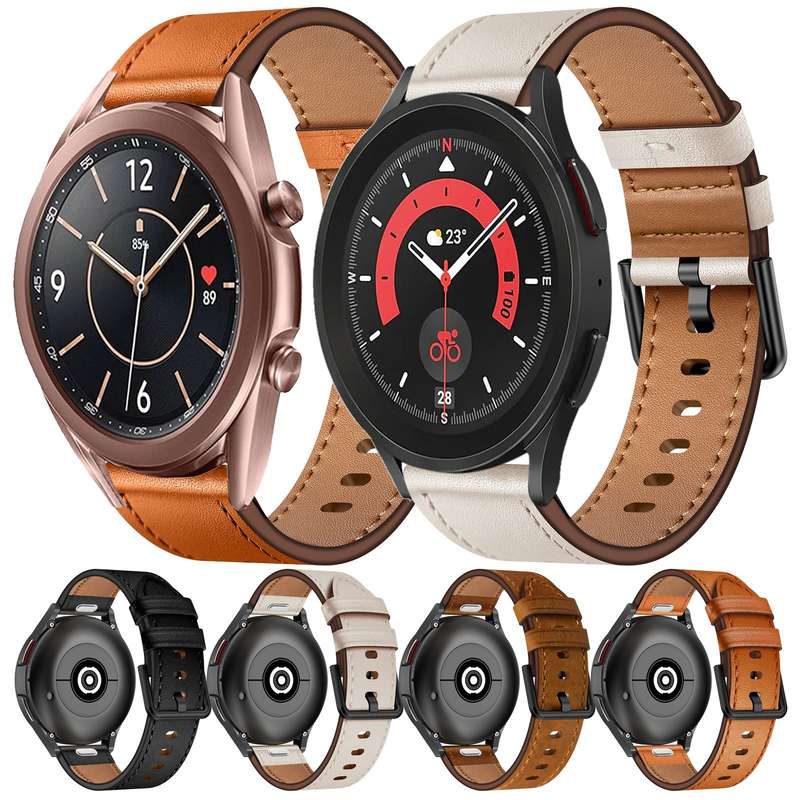 For Samsung Galaxy Watch 5 20mm SX Connector Metal Button Switch Leather Watch Band(Starlight)