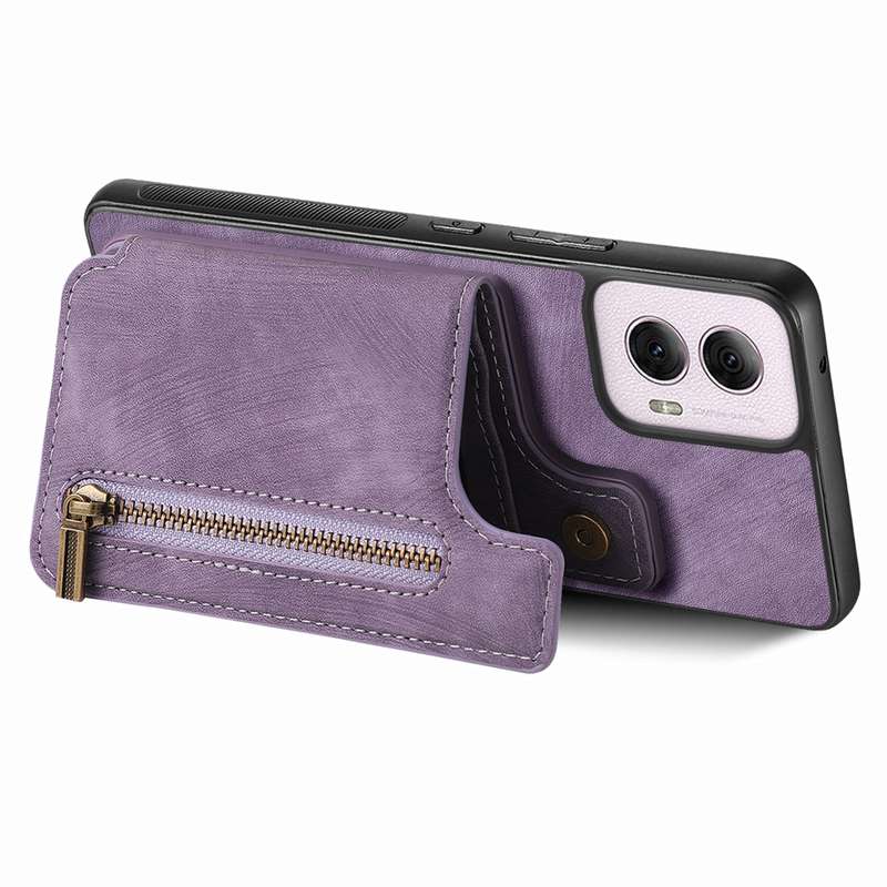 For Motorola G Power 5G 2024 Retro Leather Zipper Wallet Back Phone Case(Purple)