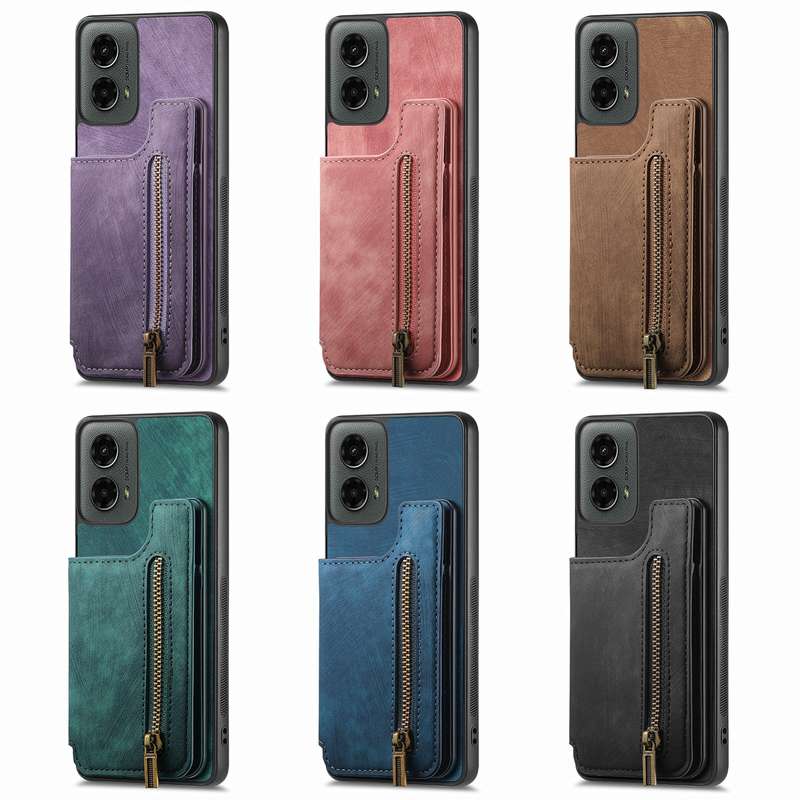 For Motorola G Power 5G 2024 Retro Leather Zipper Wallet Back Phone Case(Purple)