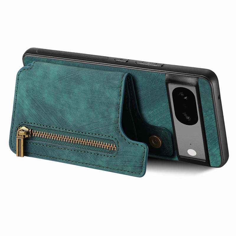For Google Pixel 6 Retro Leather Zipper Wallet Back Phone Case(Green)