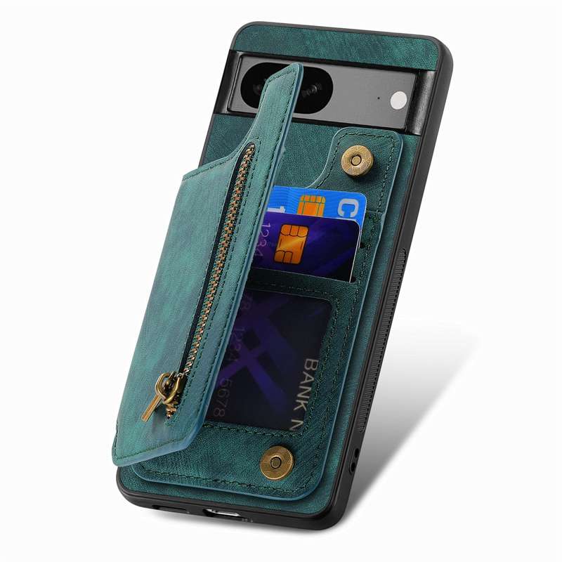 For Google Pixel 6 Retro Leather Zipper Wallet Back Phone Case(Green)