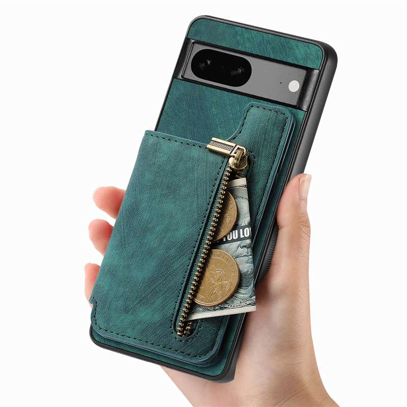 For Google Pixel 6 Retro Leather Zipper Wallet Back Phone Case(Green)