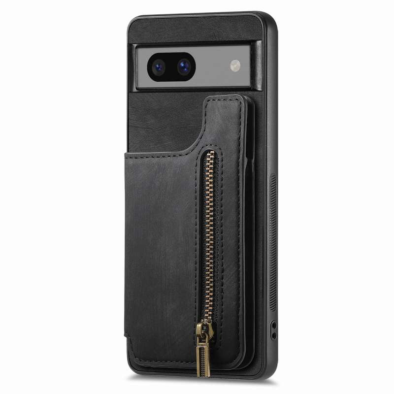 For Google Pixel 7 Retro Leather Zipper Wallet Back Phone Case(Black)