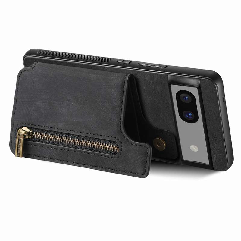 For Google Pixel 7 Retro Leather Zipper Wallet Back Phone Case(Black)