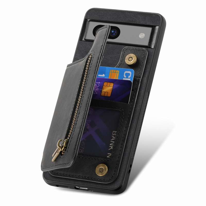 For Google Pixel 7 Retro Leather Zipper Wallet Back Phone Case(Black)