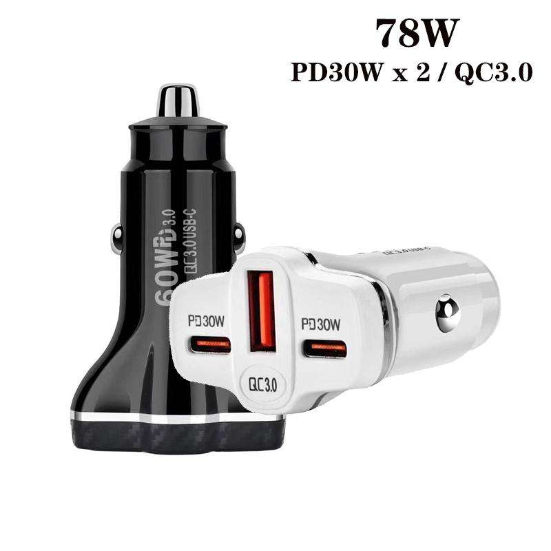 78W PD30W x 2 + QC3.0 USB Multi Port Car Charger(White)