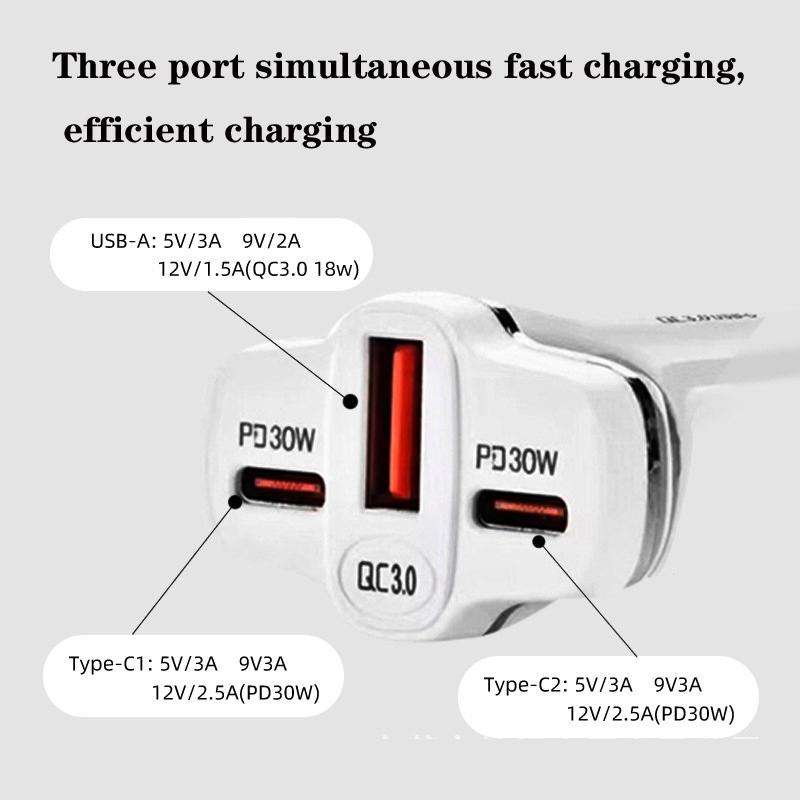 78W PD30W x 2 + QC3.0 USB Multi Port Car Charger(White)