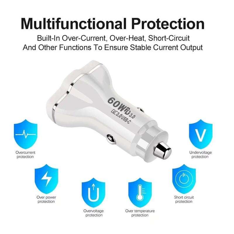 78W PD30W x 2 + QC3.0 USB Multi Port Car Charger(White)