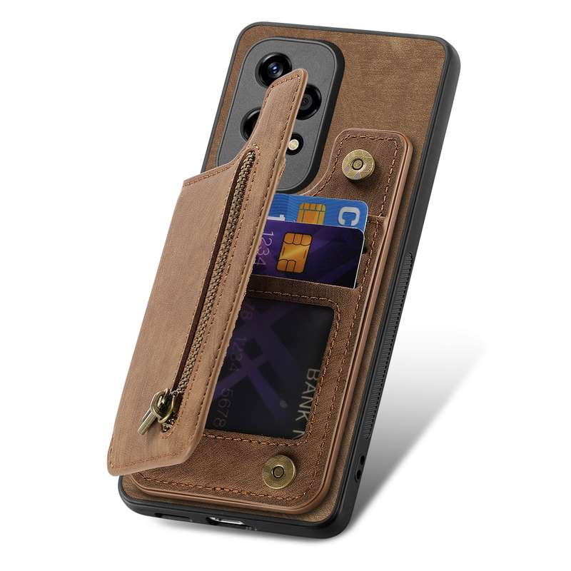 For Honor 60 Pro Retro Leather Zipper Wallet Back Phone Case(Brown)