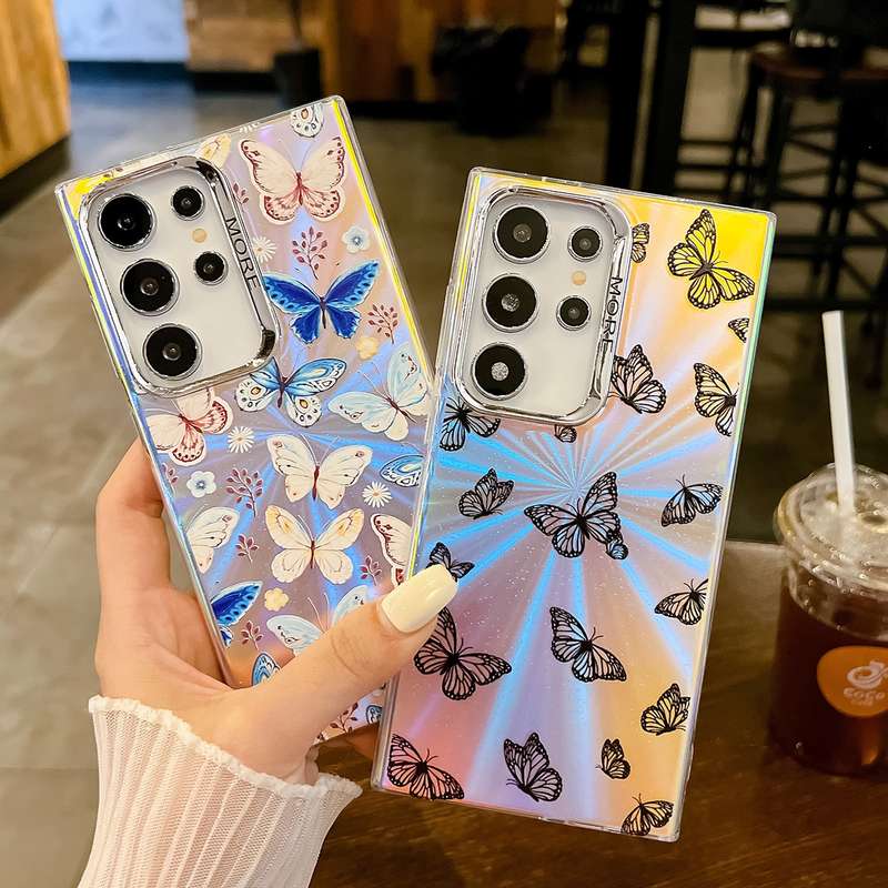 For Samsung Galaxy S24 5G Electroplating Laser Butterfly Phone Case(White Purple Butterflies AB