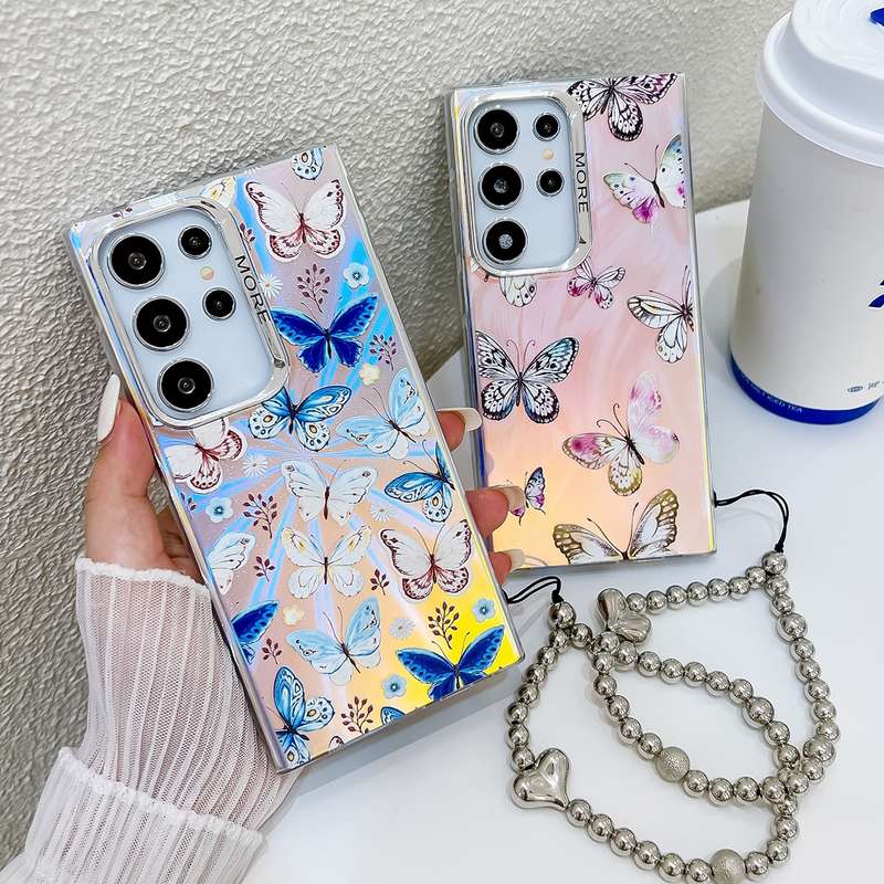For Samsung Galaxy A14 5G Electroplating Laser Butterfly Phone Case with Wrist Strap(Color Butt