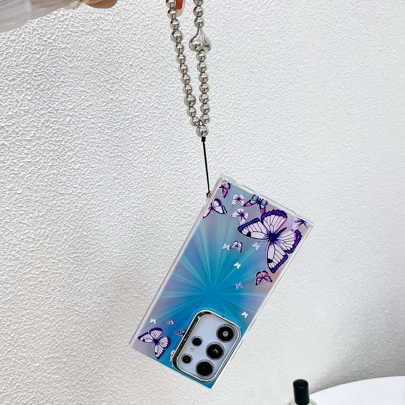 For Samsung Galaxy A14 5G Electroplating Laser Butterfly Phone Case with Wrist Strap(Color Butt