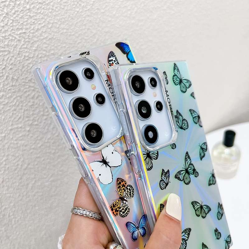 For Samsung Galaxy A14 5G Electroplating Laser Butterfly Phone Case with Wrist Strap(Color Butt