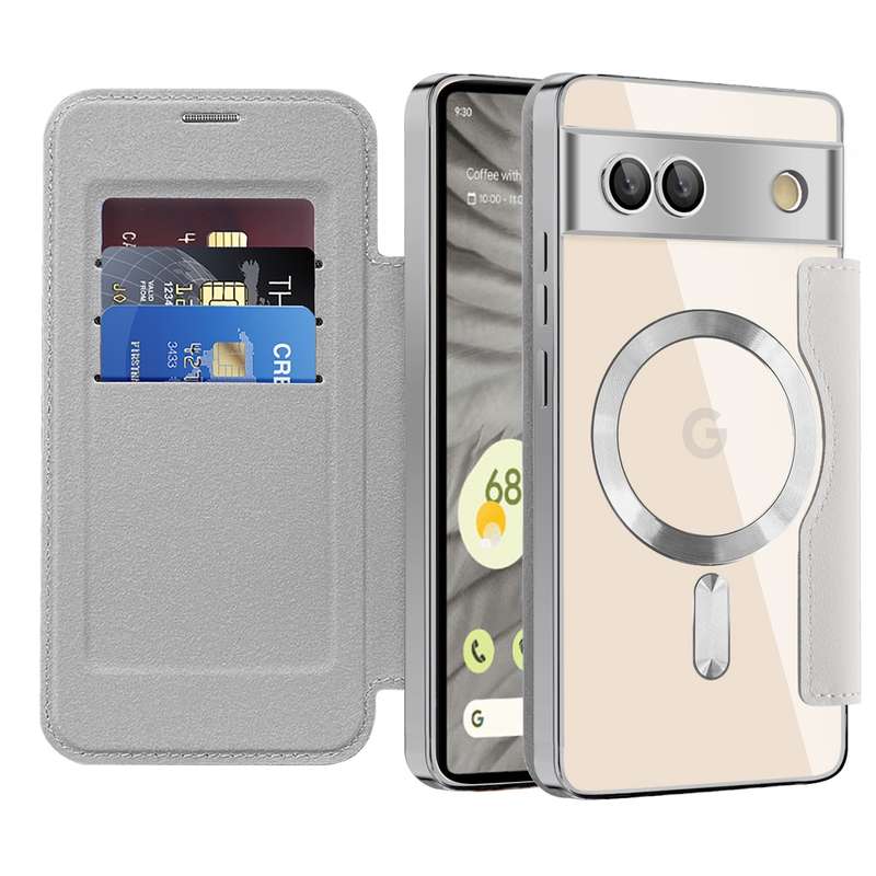 For Google Pixel 7a MagSafe Magnetic RFID Anti-theft Leather Phone Case(Grey)