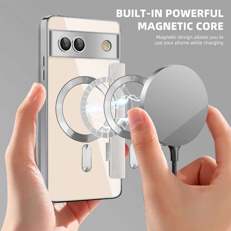 For Google Pixel 7a MagSafe Magnetic RFID Anti-theft Leather Phone Case(Grey)