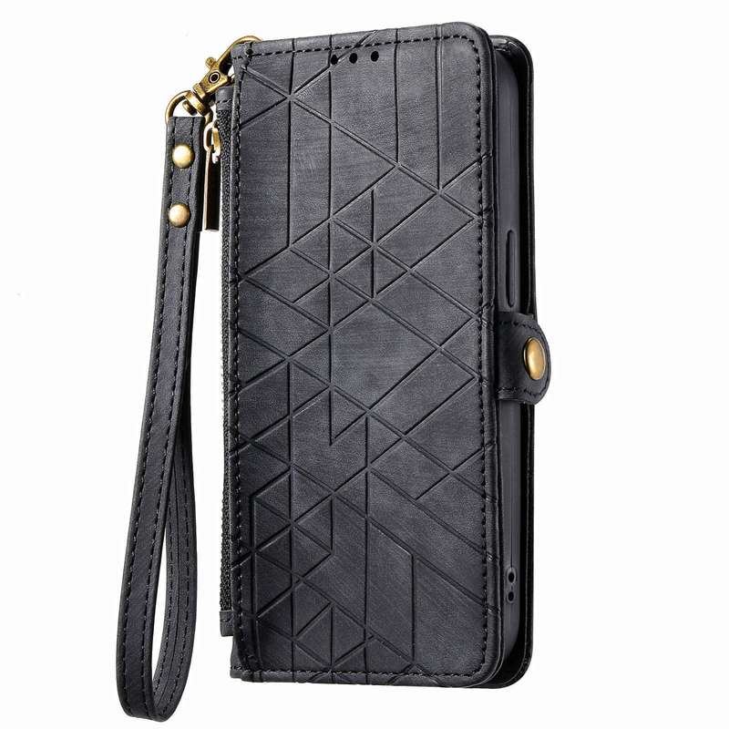 For OPPO A58 5G Geometric Zipper Wallet Side Buckle Leather Phone Case(Black)