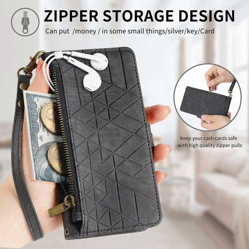 For OPPO A58 5G Geometric Zipper Wallet Side Buckle Leather Phone Case(Black)