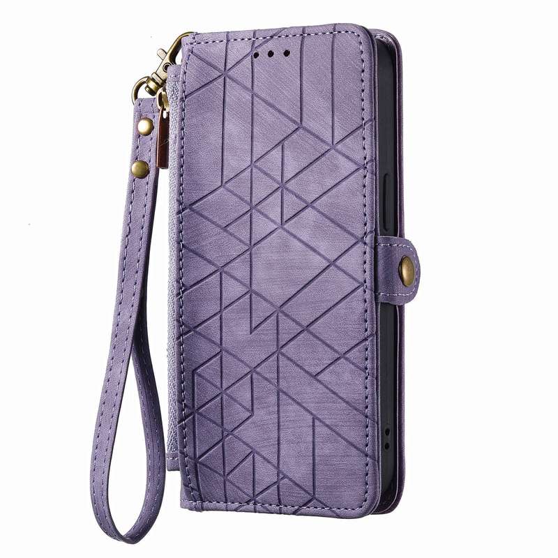 For OPPO K10X Geometric Zipper Wallet Side Buckle Leather Phone Case(Purple)