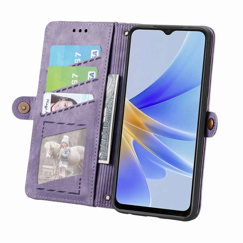 For OPPO K10X Geometric Zipper Wallet Side Buckle Leather Phone Case(Purple)
