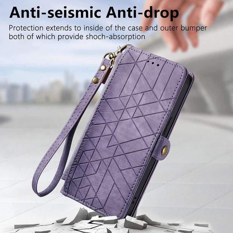 For OPPO K10X Geometric Zipper Wallet Side Buckle Leather Phone Case(Purple)