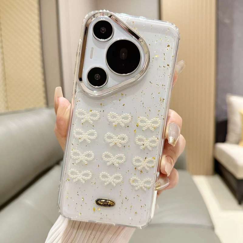 For Huawei P60 / P60 Pro Gold Foil Pearl Bow TPU Phone Case(Gold Foil Bows)