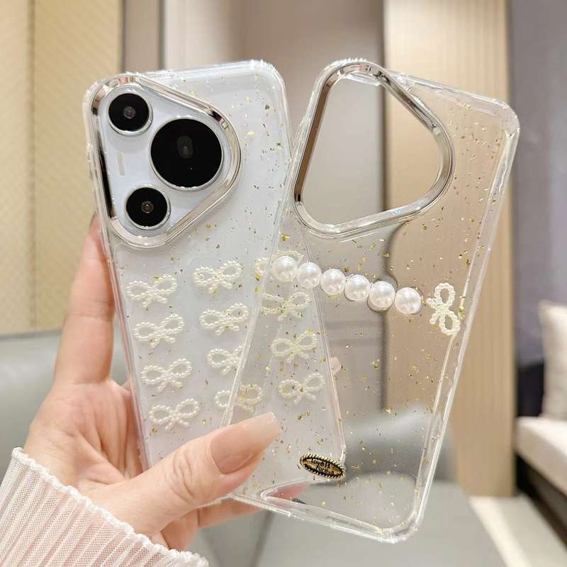 For Huawei P60 / P60 Pro Gold Foil Pearl Bow TPU Phone Case(Gold Foil Bows)