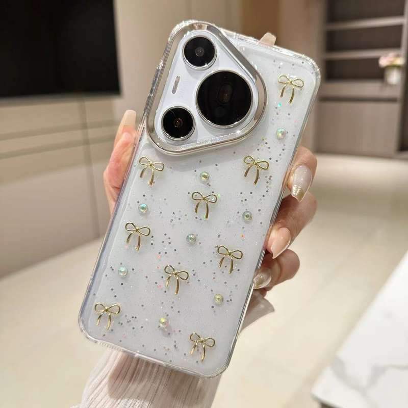 For Huawei Pura 70 Pro Small Fresh Bow TPU Phone Case(Gold Bow)
