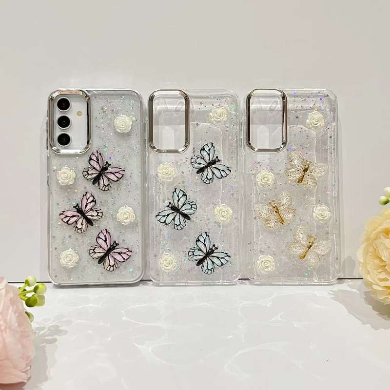 For Samsung Galaxy A35 Three-dimensional Butterfly Glitter TPU  Phone Case(Gold)
