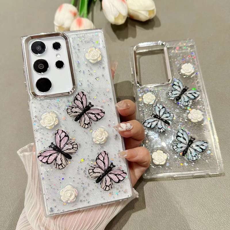 For Samsung Galaxy A35 Three-dimensional Butterfly Glitter TPU  Phone Case(Gold)