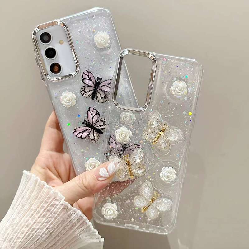 For Samsung Galaxy A35 Three-dimensional Butterfly Glitter TPU  Phone Case(Gold)