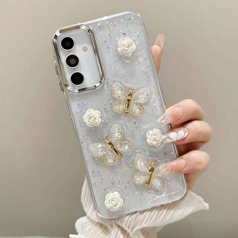 For Samsung Galaxy A35 Three-dimensional Butterfly Glitter TPU  Phone Case(Gold)