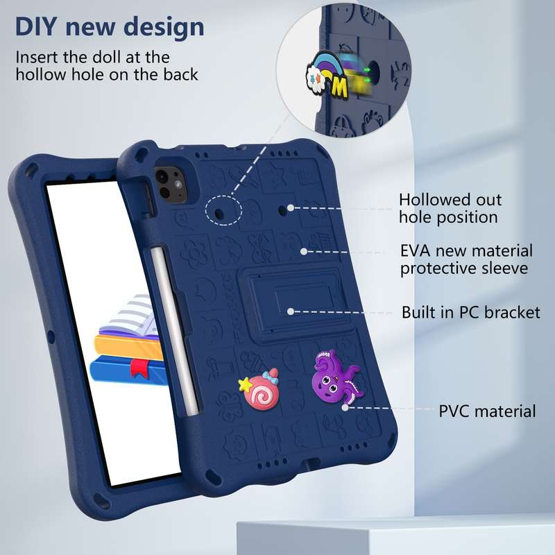 For iPad Air 11 2024 Hi Baby EVA Full Body Tablet Case with Strap(Navy Blue)