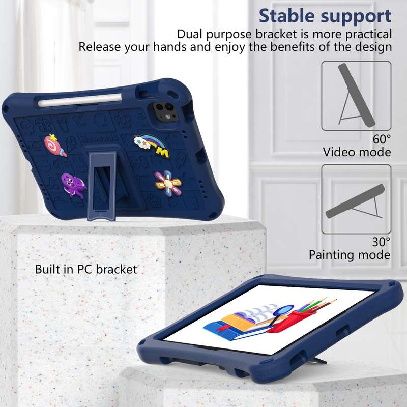 For iPad Air 11 2024 Hi Baby EVA Full Body Tablet Case with Strap(Navy Blue)