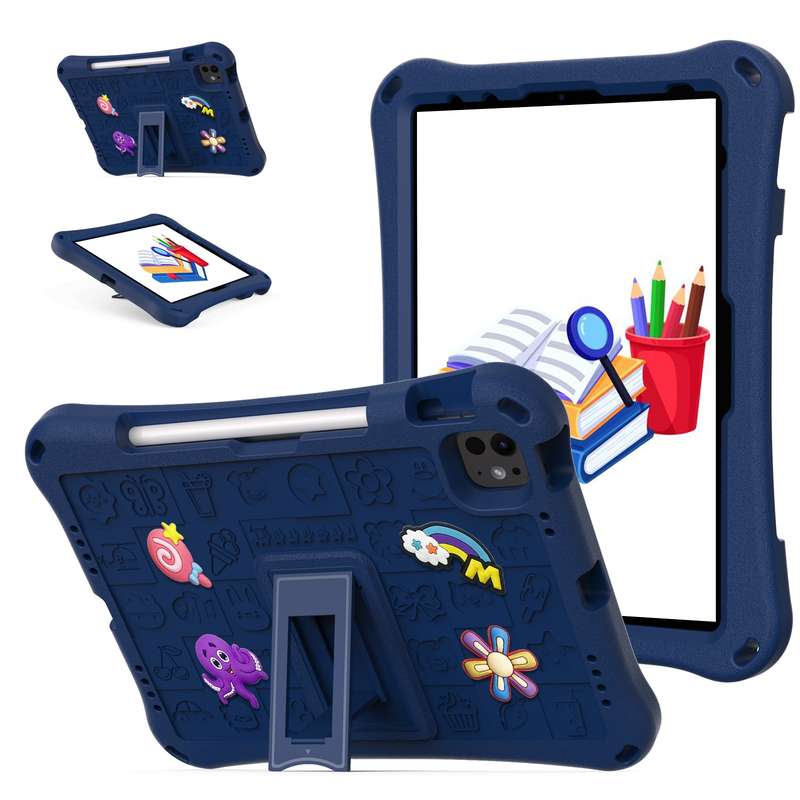 For iPad Air 11 2024 Hi Baby EVA Full Body Tablet Case with Strap(Navy Blue)